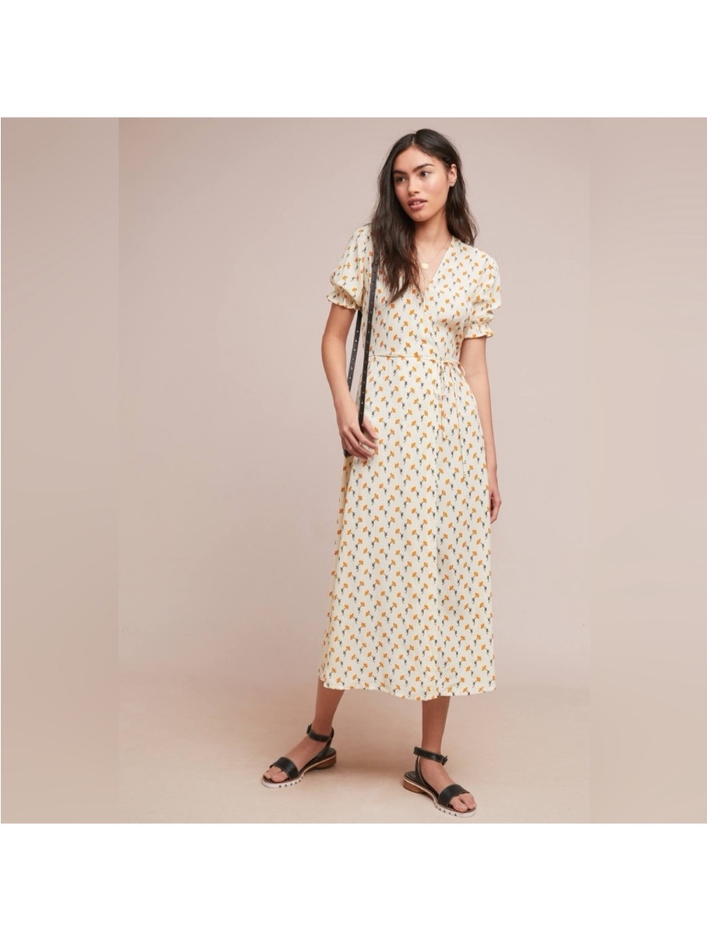 Faithfull the Brand Cream Midi Dress with Yellow Floral Print